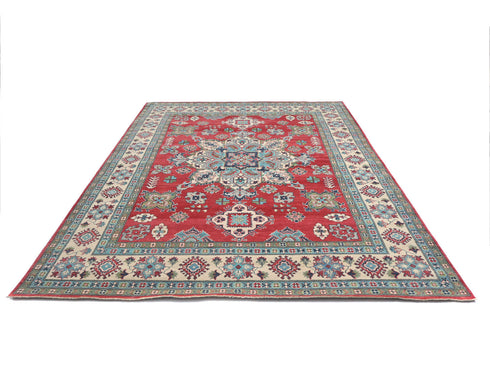 8x10 Red Kuba Afghan Hand Knotted Wool Area Rug
